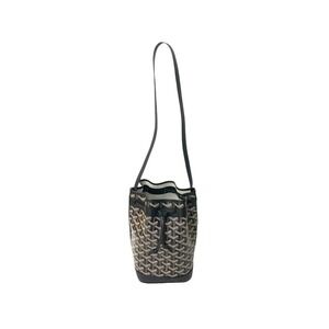 Goyard Flo Bucket Shoulder Bag Drawstring Leather Brown Black Silver